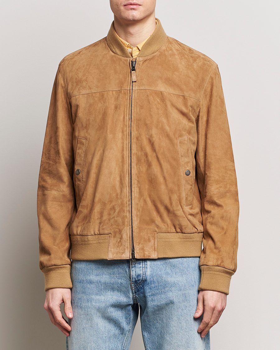 Men | Leather & Suede | GANT | Suede Bombar Jacket Dark Khaki