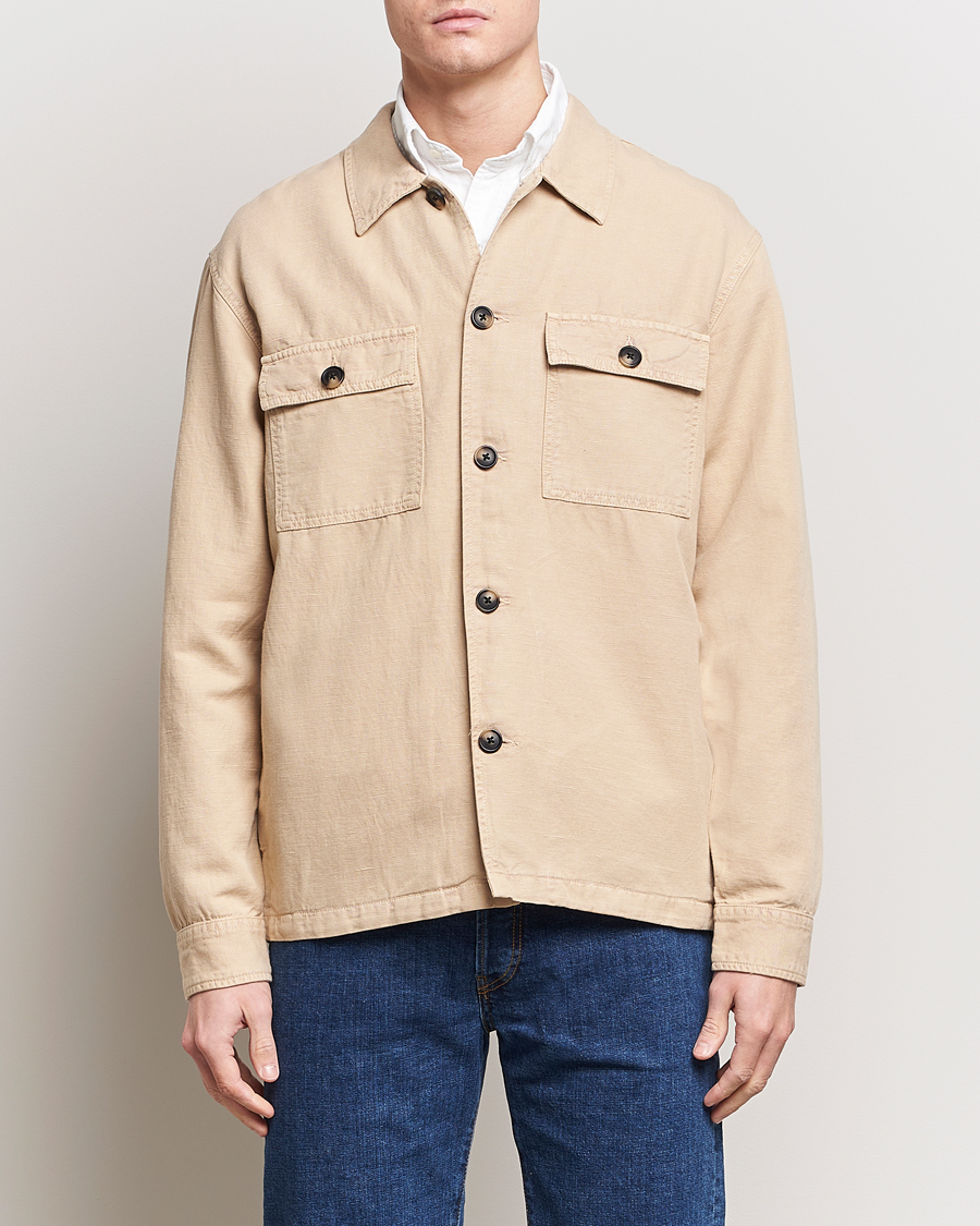 Herr |  | GANT | Linen/Cotton Twill Overshirt Dry Sand