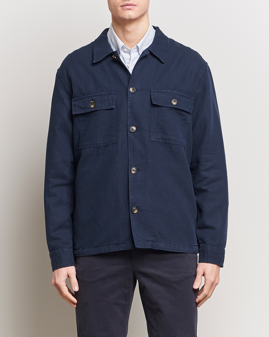 Herren | GANT | GANT | Linen/Cotton Twill Overshirt Marine