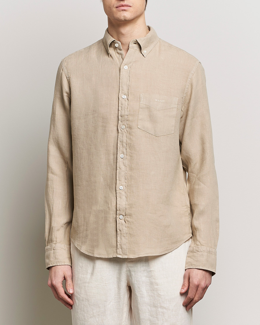 Herren | Treue-Rabatt für Stammkunden | GANT | Regular Fit Garment Dyed Linen Shirt Concrete Beige