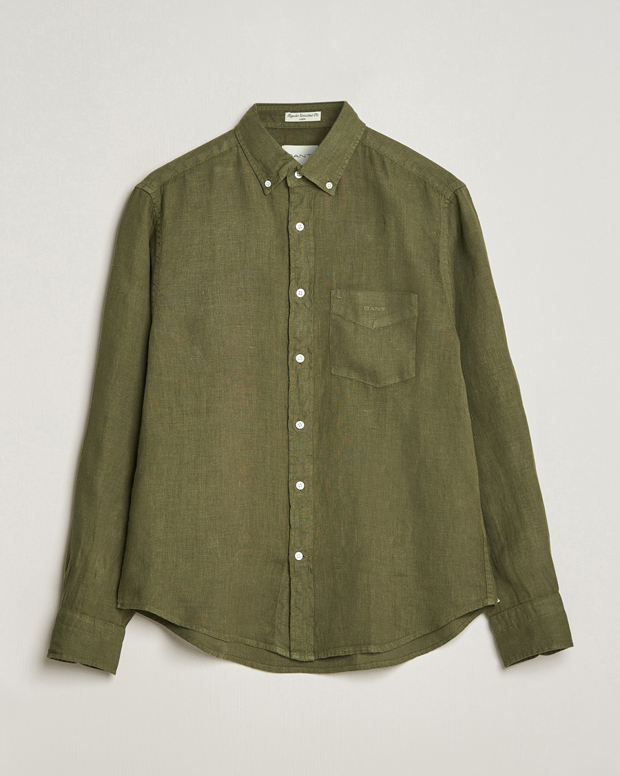 Herren | Hemden | GANT | Regular Fit Garment Dyed Linen Shirt Juniper Green