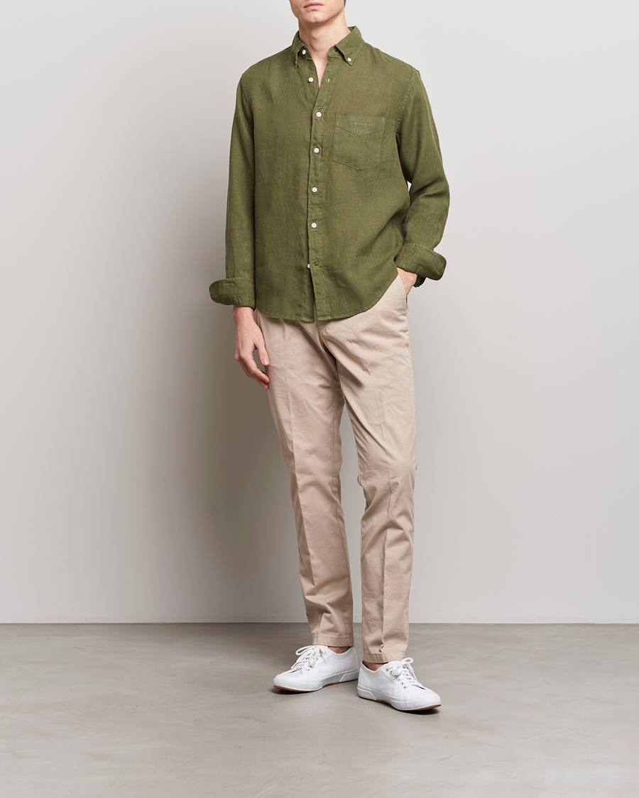 Herren | Hemden | GANT | Regular Fit Garment Dyed Linen Shirt Juniper Green