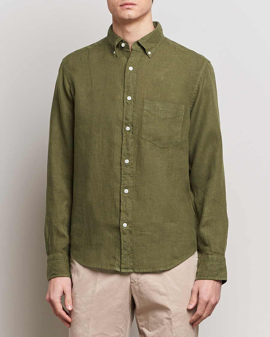 Herren | Treue-Rabatt für Stammkunden | GANT | Regular Fit Garment Dyed Linen Shirt Juniper Green