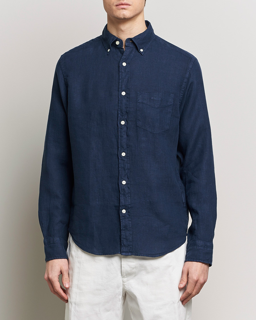 Herren | Hemden | GANT | Regular Fit Garment Dyed Linen Shirt Marine