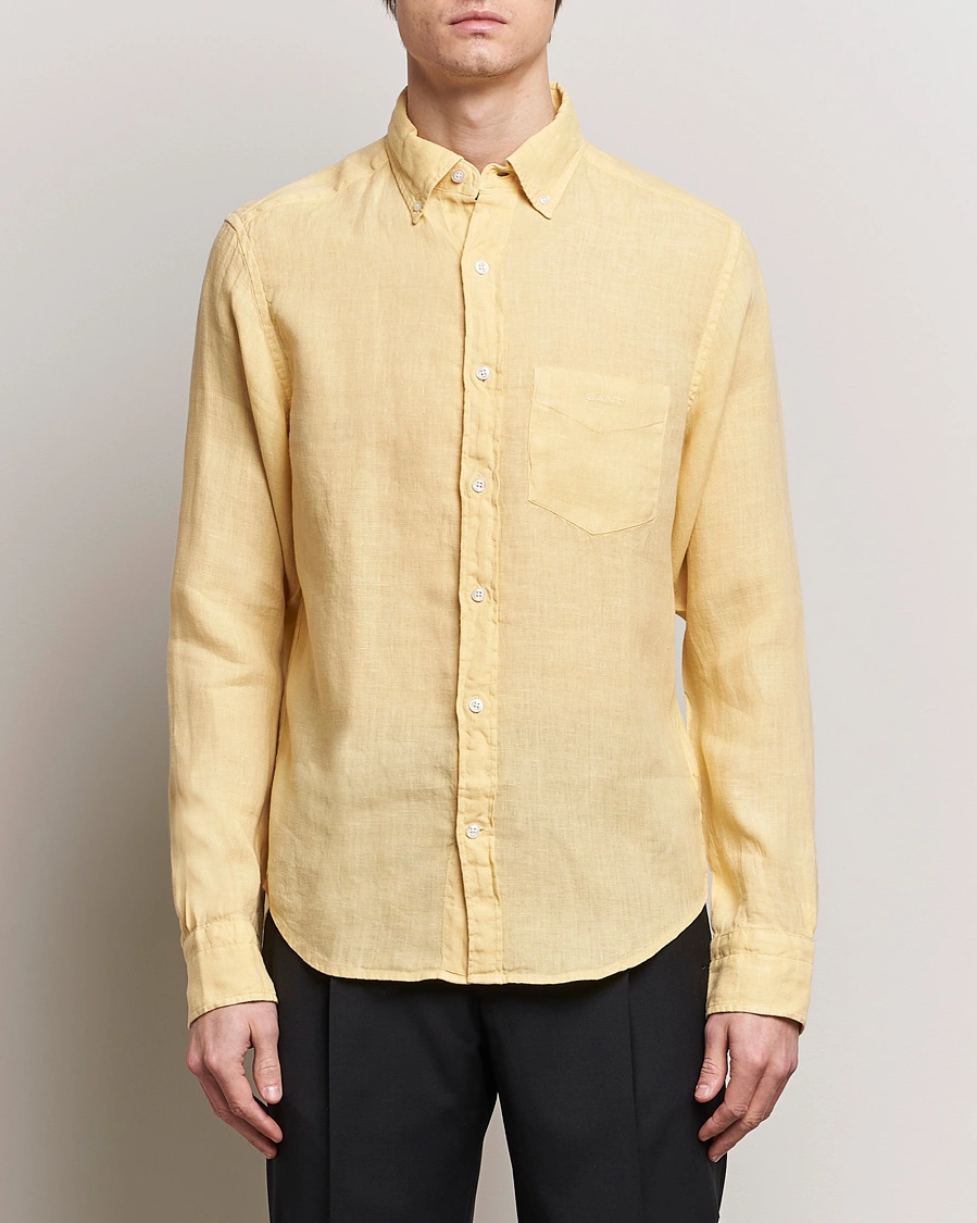 Herren | Leinenhemden | GANT | Regular Fit Garment Dyed Linen Shirt Dusty Yellow