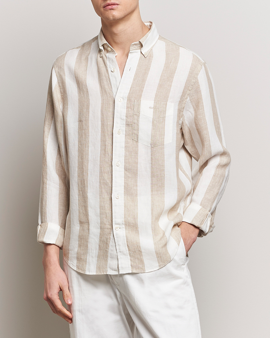 Herren | Neu im Onlineshop | GANT | Regular Fit Bold Stripe Linen Shirt Beige/White