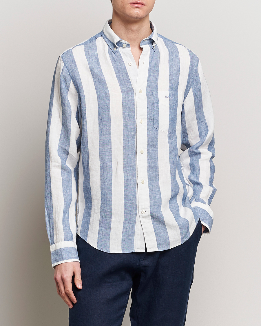 Herren | Preppy Authentic | GANT | Regular Fit Bold Stripe Linen Shirt Blue/White