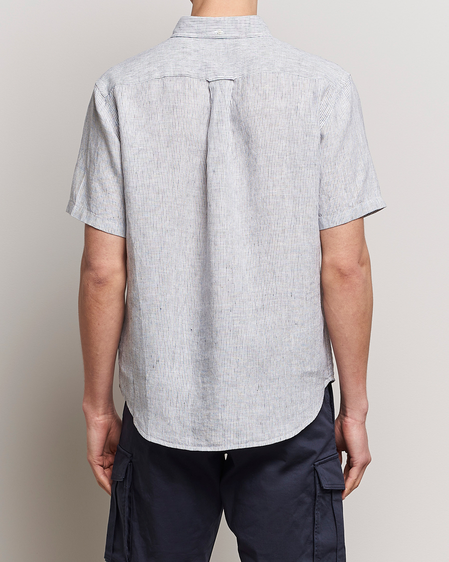 Herren | Hemden | Gant | Regular Fit Striped Linen Short Sleeve Shirt White/Blue