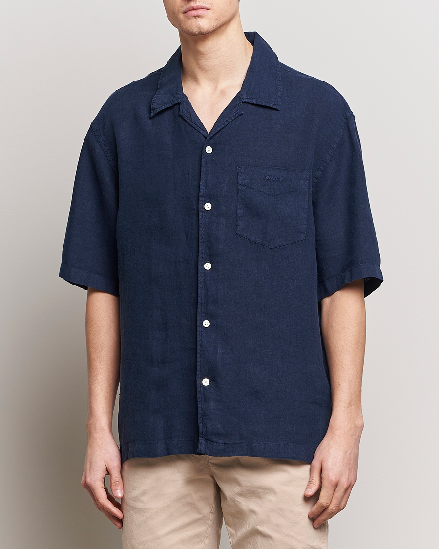 Herren | Freizeithemden | GANT | Relaxed Fit Linen Resort Short Sleeve Shirt Marine