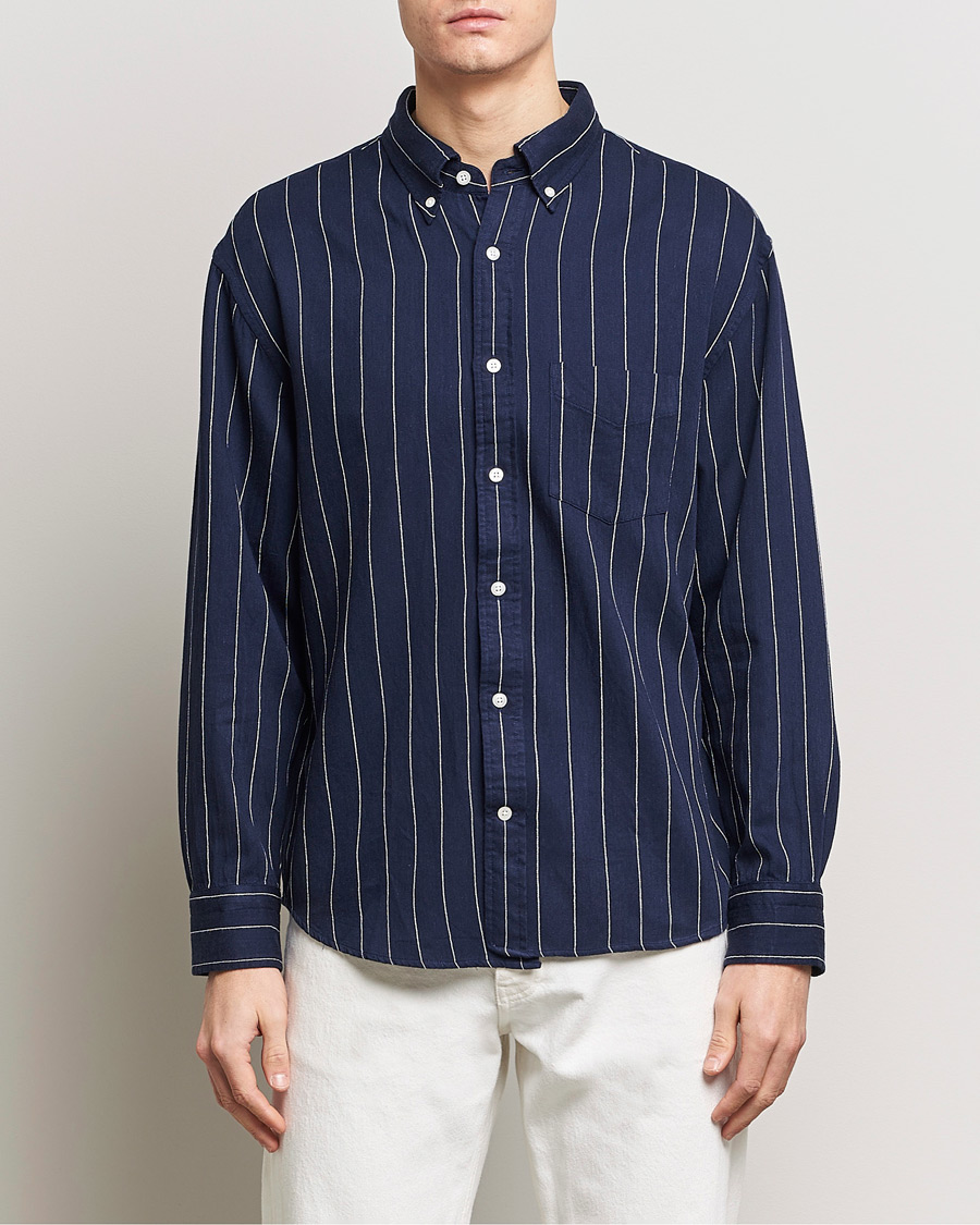 Herr |  | GANT | Relaxed Fit Slub Striped Shirt Classic Blue