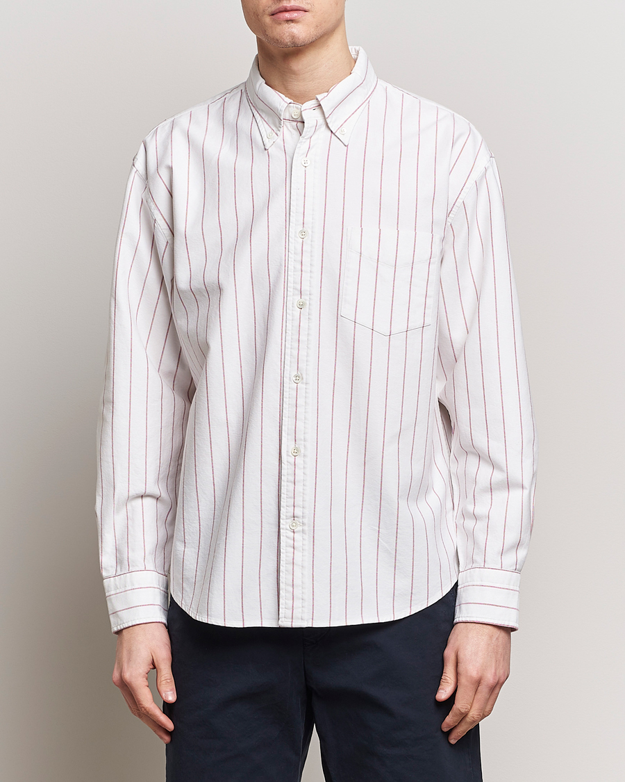 Herren | GANT | GANT | Relaxed Fit Heritage Striped Oxford Shirt White/Red