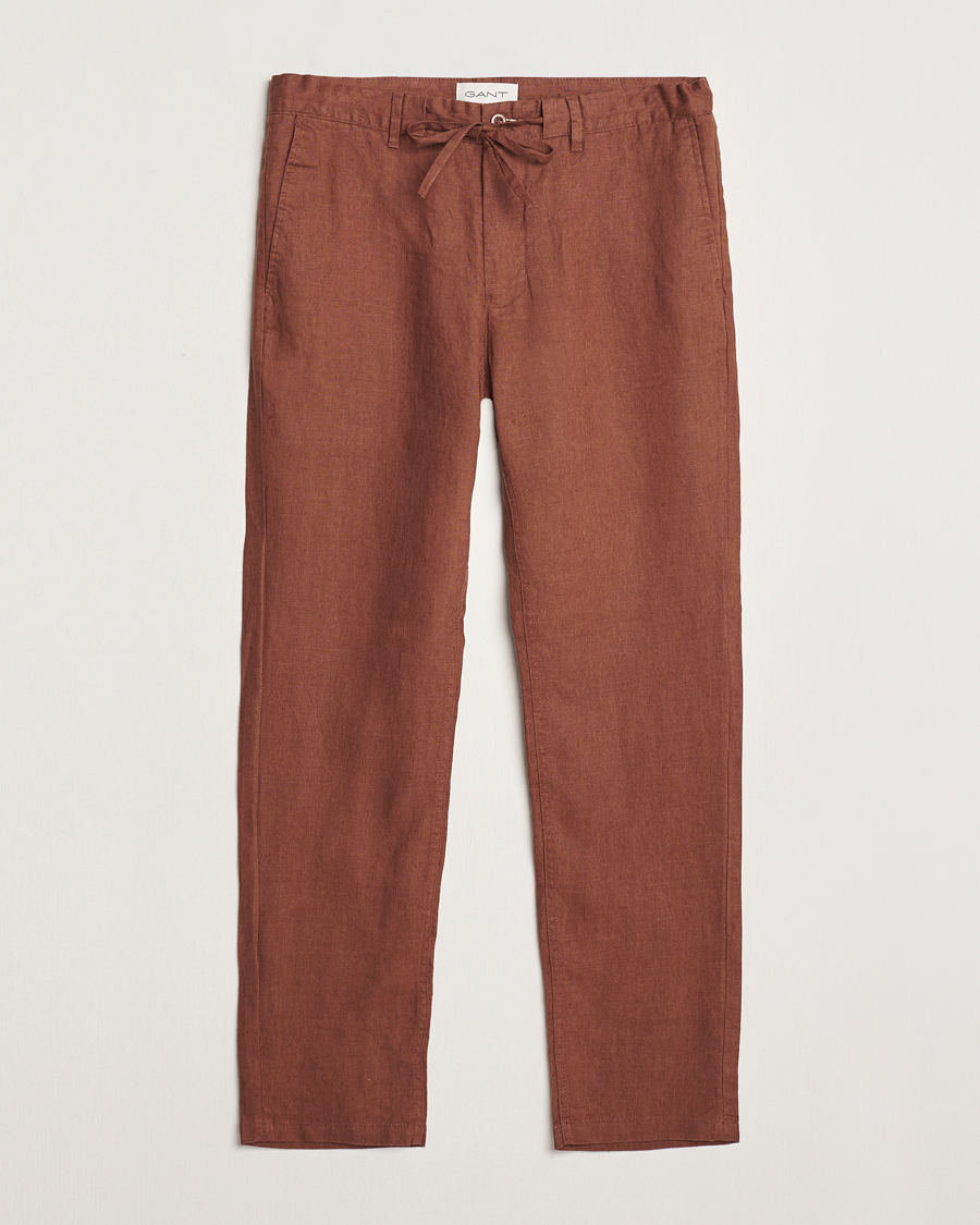 Herren | Hosen | GANT | Relaxed Linen Drawstring Pants Cognac Brown