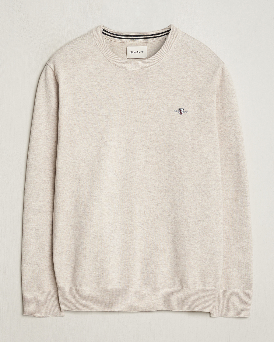 Herren | Pullover | GANT | Classic Cotton Crew Neck Light Beige Melange