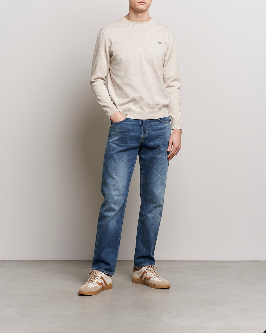 Herren | Pullover | GANT | Classic Cotton Crew Neck Light Beige Melange