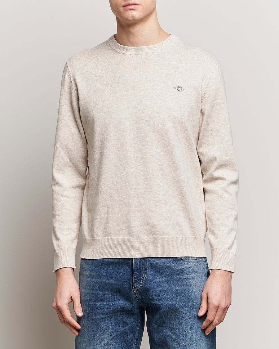 Herren | GANT | GANT | Classic Cotton Crew Neck Light Beige Melange