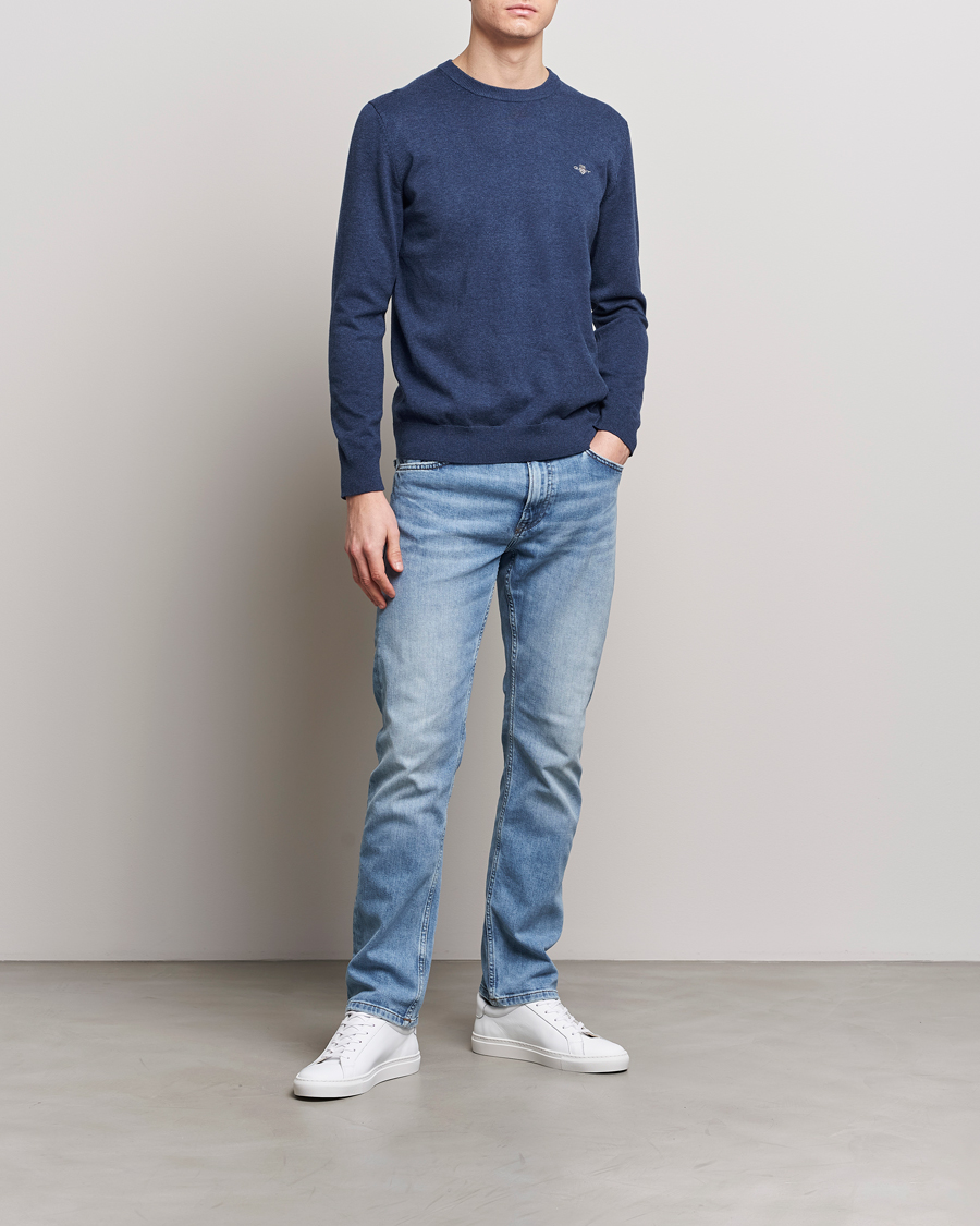 Herren | Pullover | GANT | Classic Cotton Crew Neck Dark Jeans Blue Melange