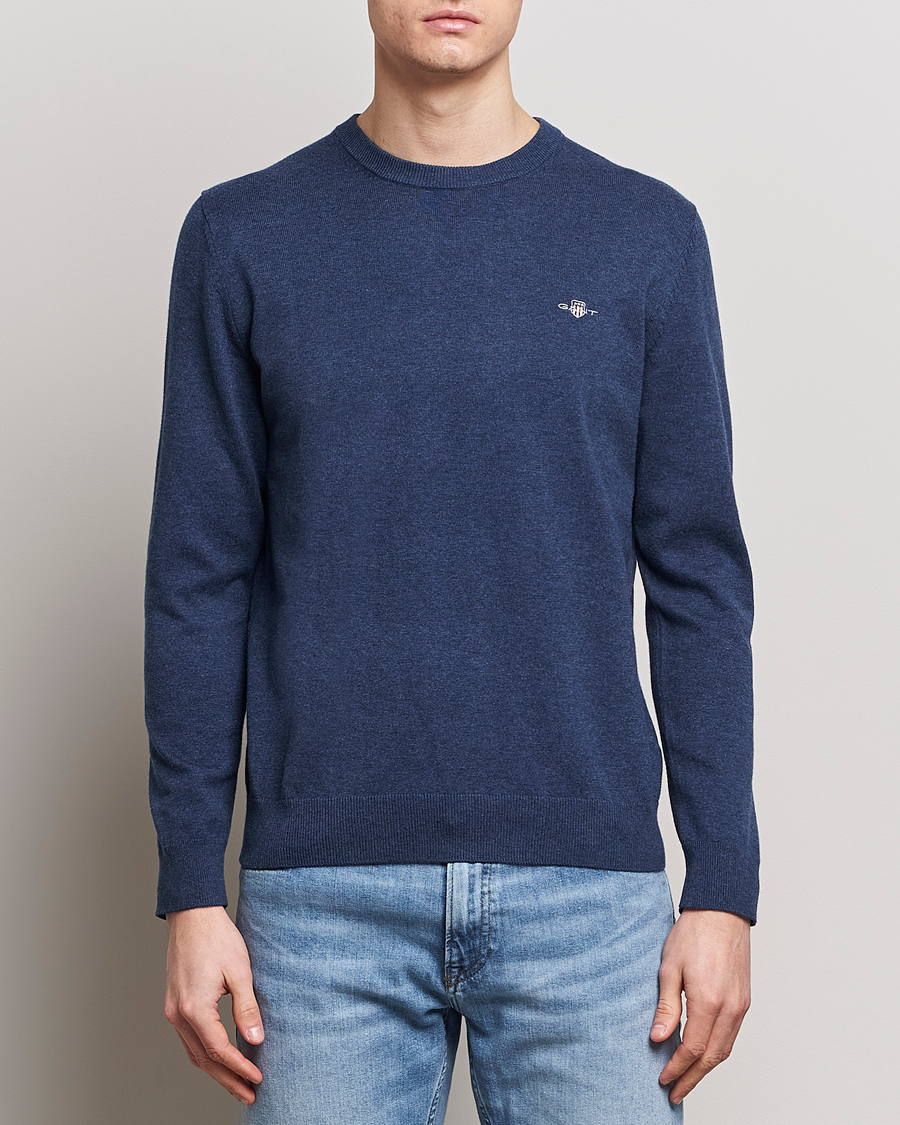 Herren | Sale kleidung | GANT | Classic Cotton Crew Neck Dark Jeans Blue Melange