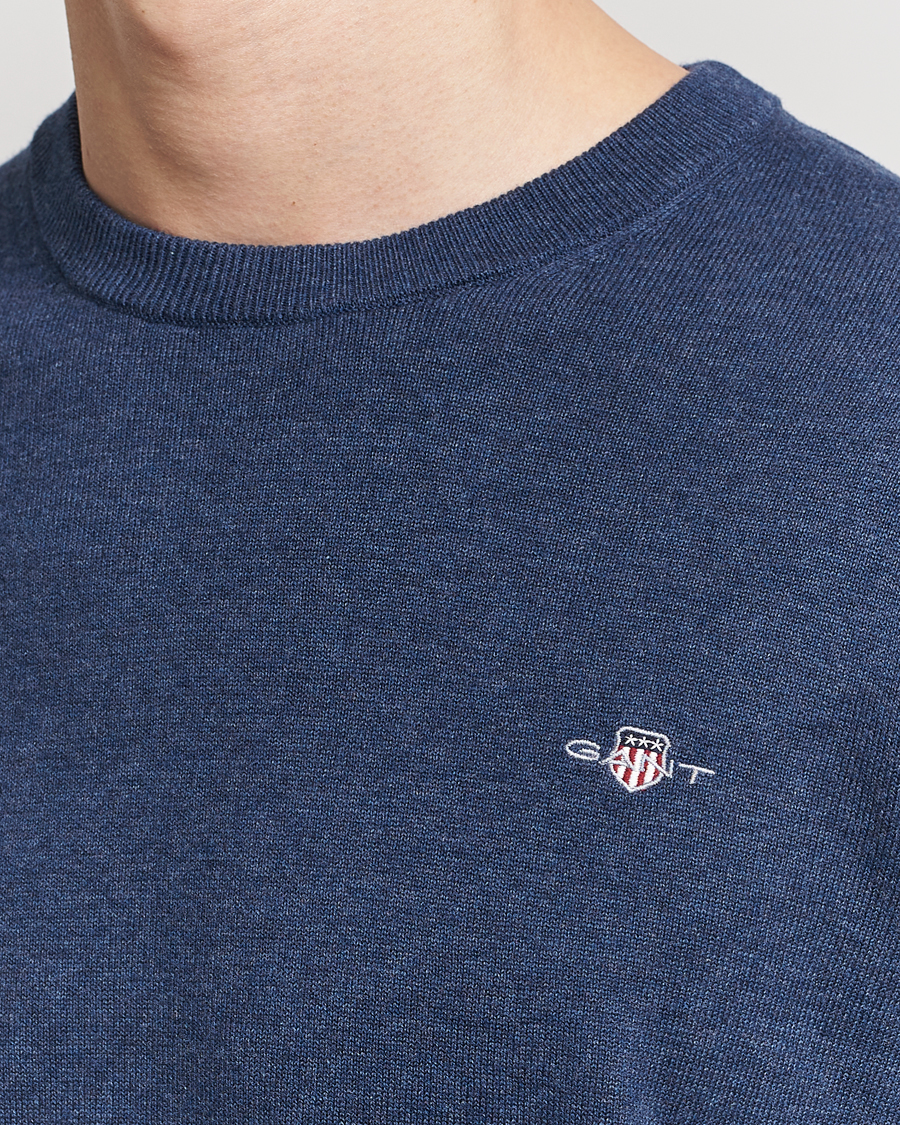 Herren | Pullover | GANT | Classic Cotton Crew Neck Dark Jeans Blue Melange