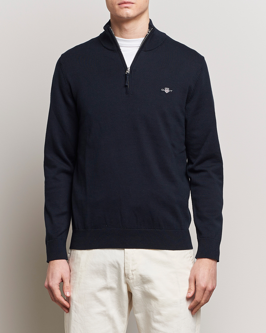 Herr | GANT | GANT | Classic Cotton Half Zip Evening Blue