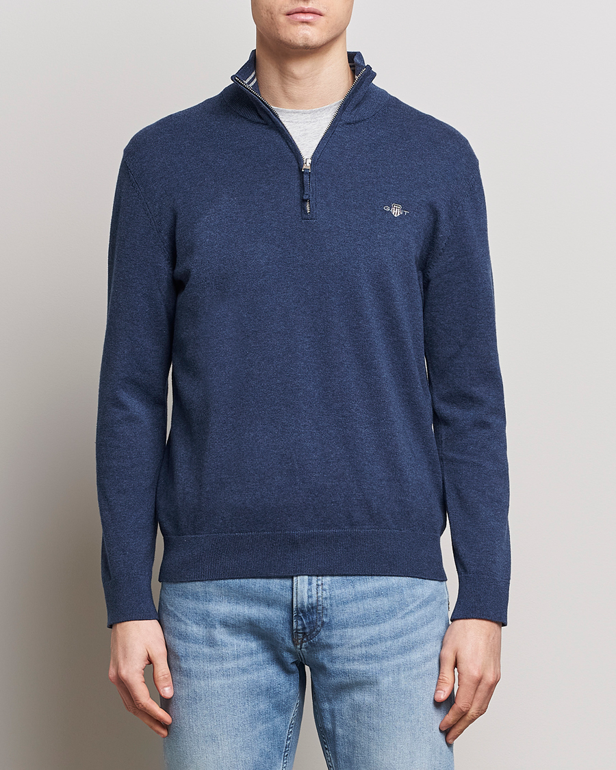 Herren | Sale | GANT | Classic Cotton Half Zip Dark Jeans Blue Melange