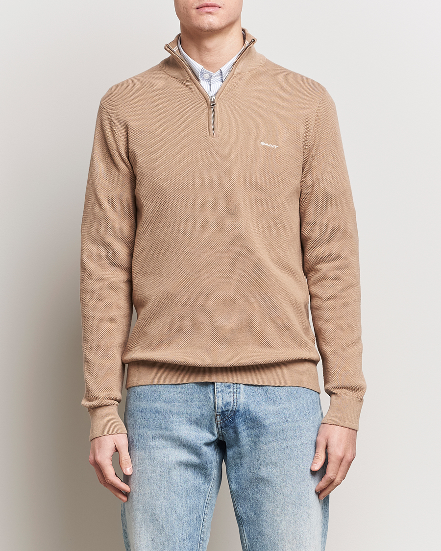 Herren | Treue-Rabatt für Stammkunden | GANT | Cotton Pique Half-Zip Sweater Dark Khaki