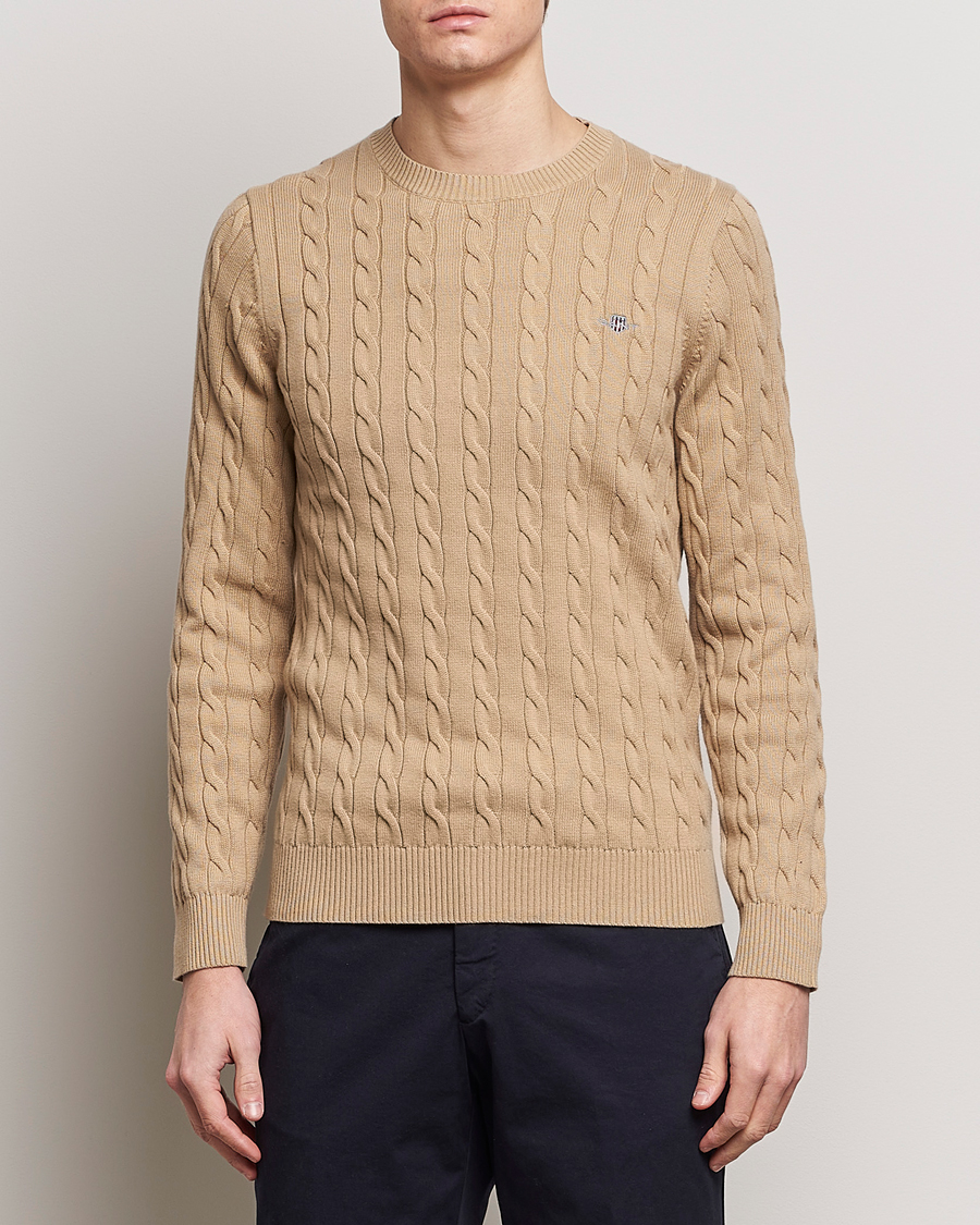 Herren | GANT | GANT | Cotton Cable Crew Neck Pullover Dark Khaki