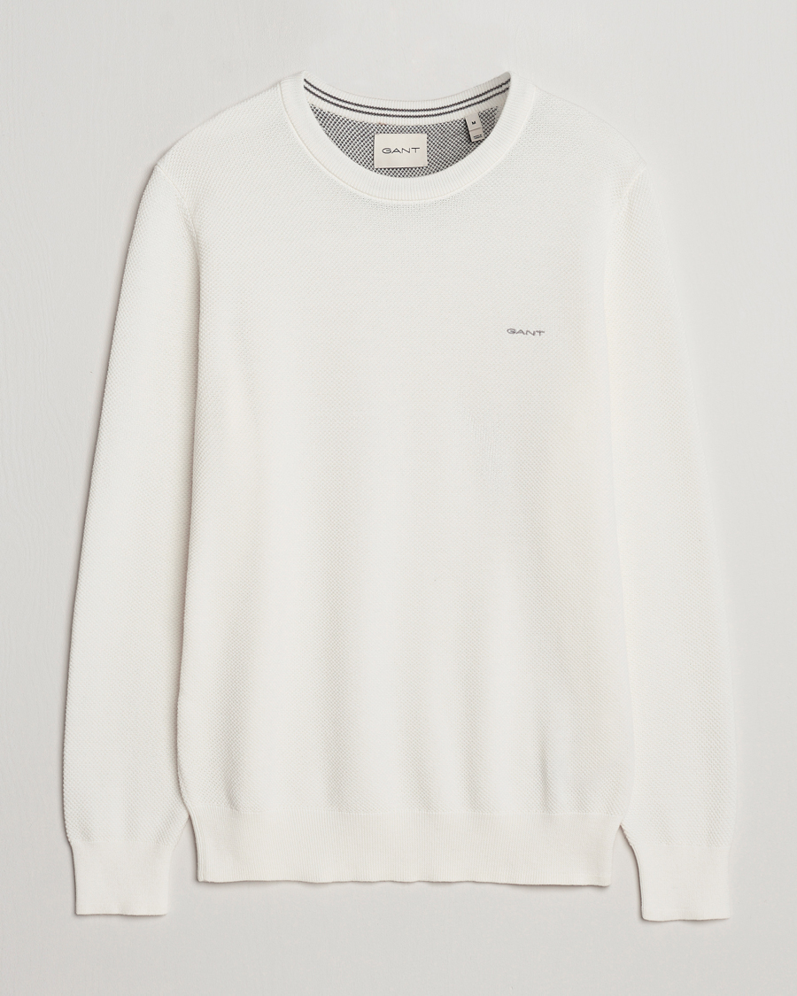 Herren | Pullover | GANT | Cotton Pique Crew Neck Sweater Eggshell