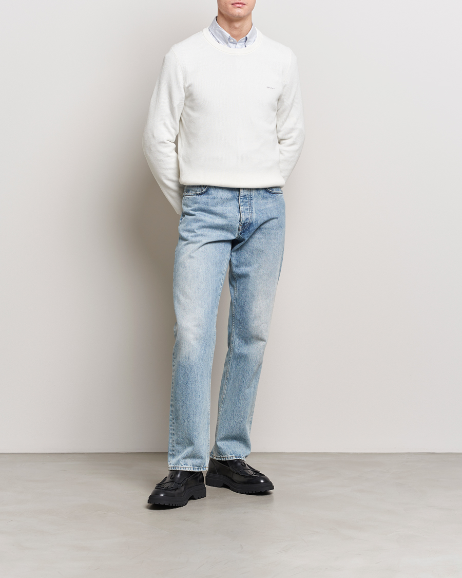 Herren | Pullover | GANT | Cotton Pique Crew Neck Sweater Eggshell