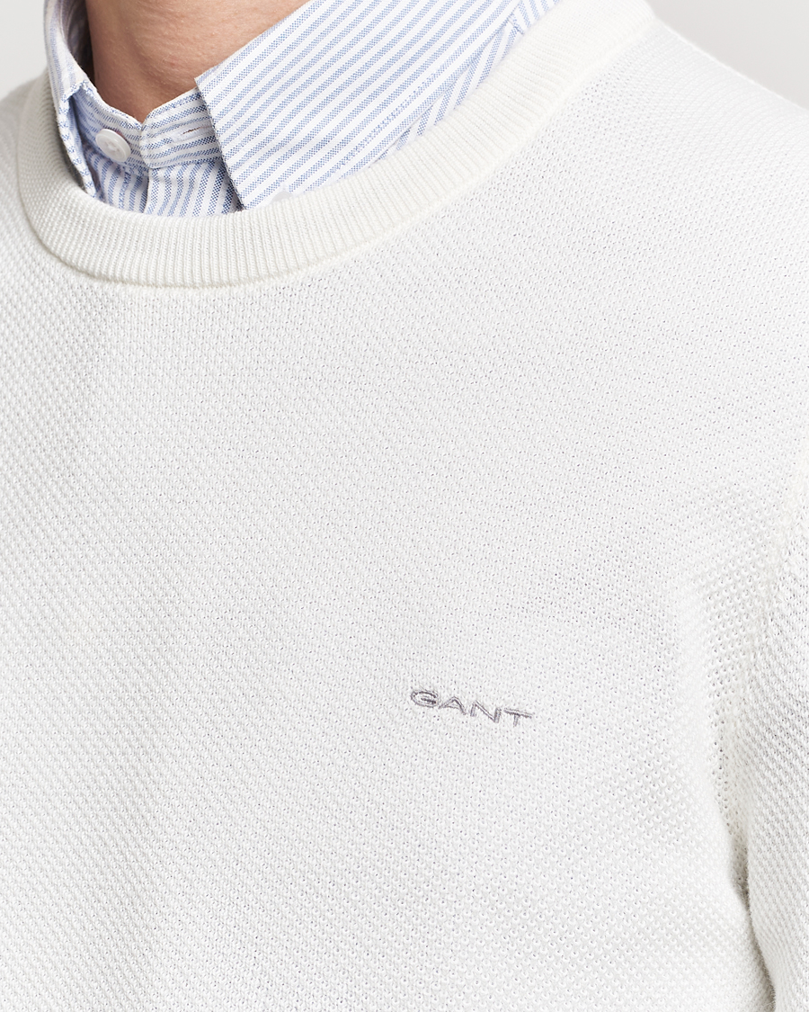 Herren | Pullover | GANT | Cotton Pique Crew Neck Sweater Eggshell