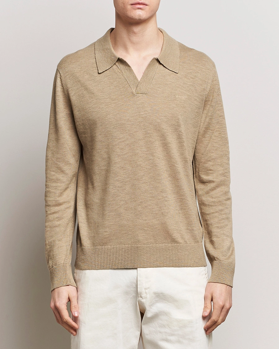 Herren | Sale | GANT | Cotton/Linen Knitted Polo Dried Clay