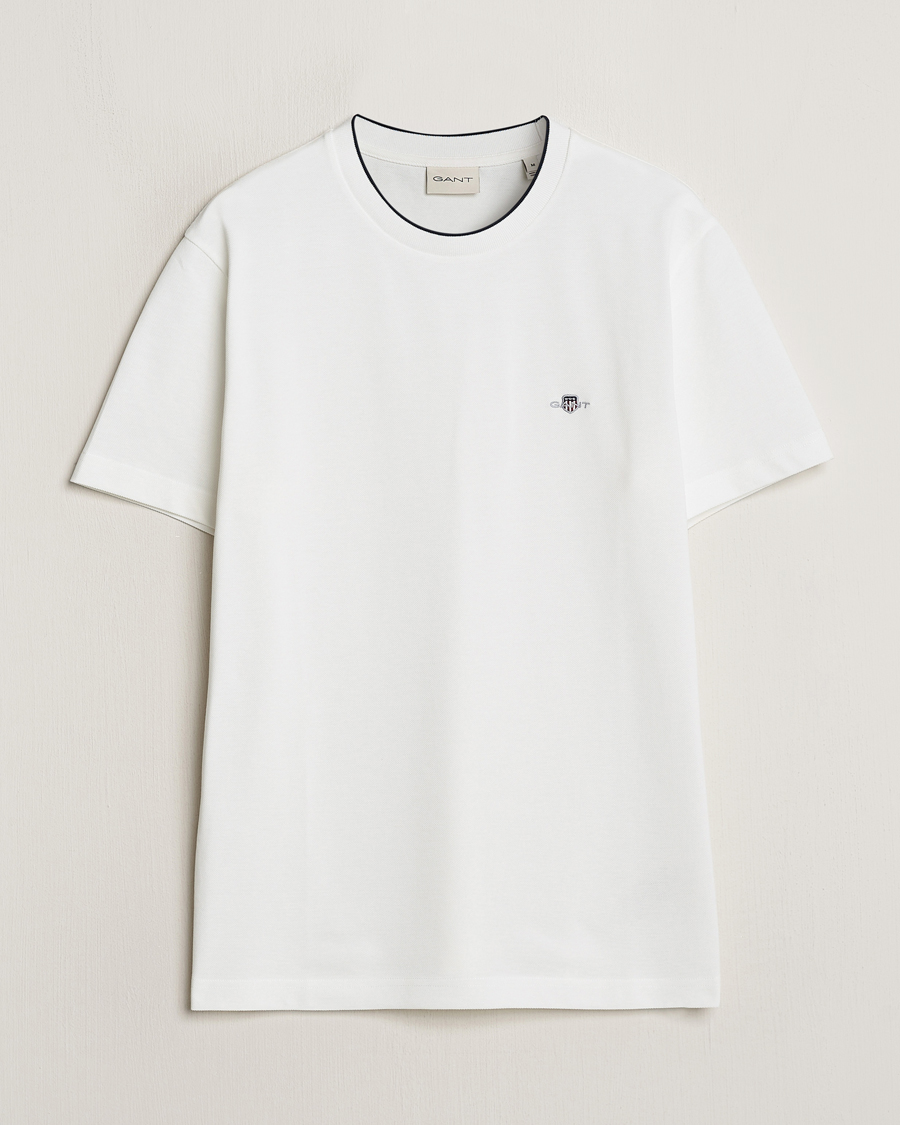 Herren | T-Shirts | GANT | Pique Crew Neck T-Shirt Eggshell