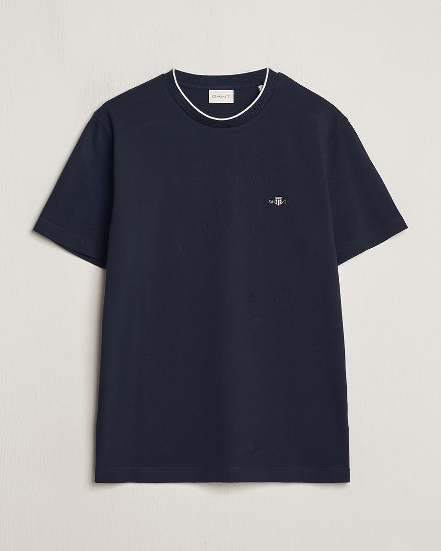 Herren | T-Shirts | GANT | Pique Crew Neck T-Shirt Evening Blue