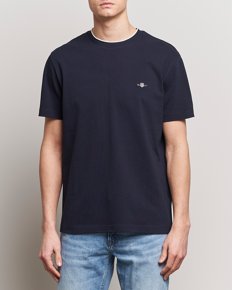 Herren | Kurzarm T-Shirt | GANT | Pique Crew Neck T-Shirt Evening Blue