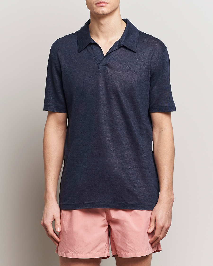 Herren | Preppy Authentic | GANT | Linen Polo Evening Blue