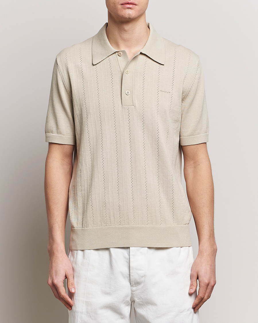 Men |  | GANT | Pointelle Structured Knitted Polo Silky Beige