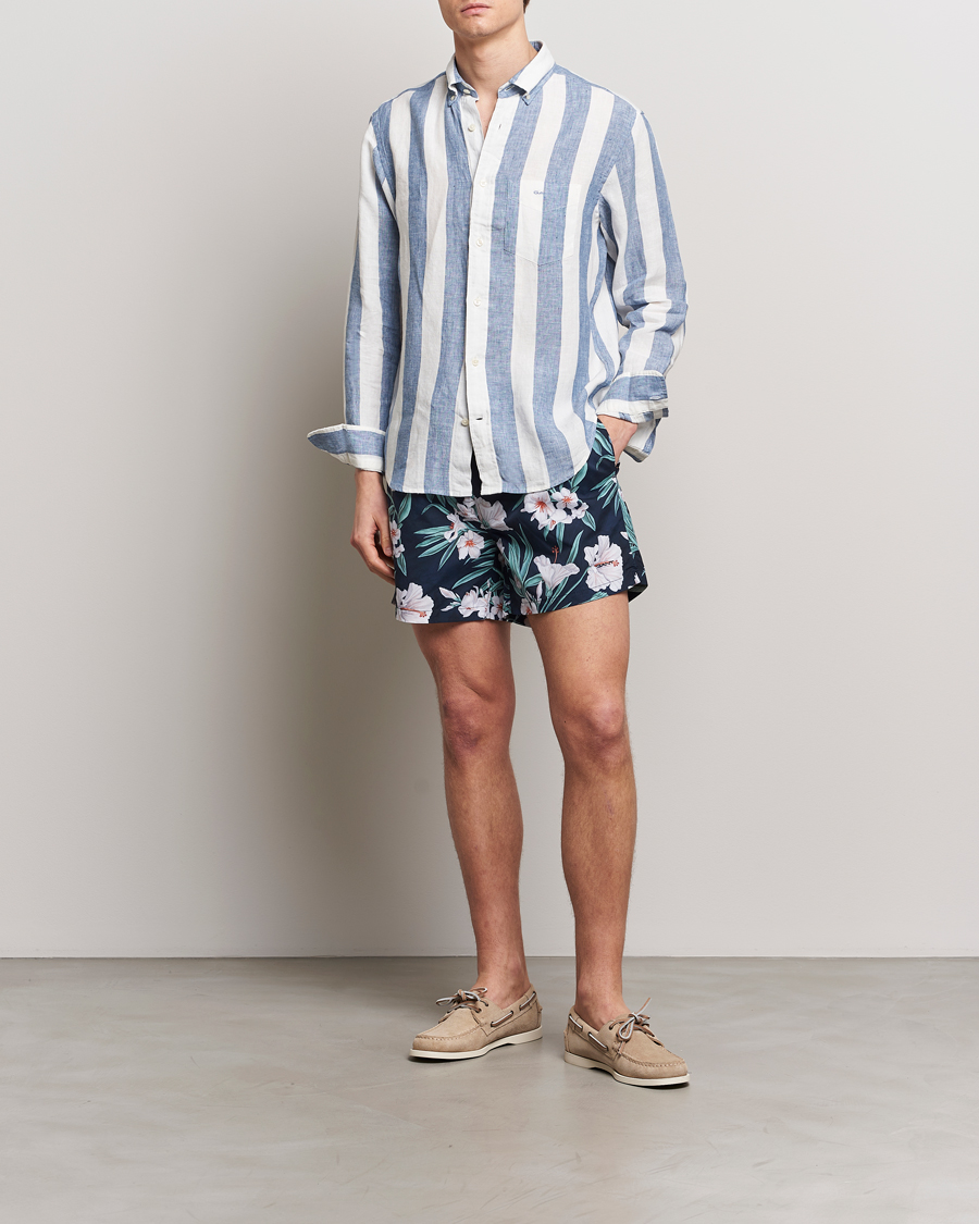 Herren | Badehosen | Gant | Printed Flower Swimshorts Evening Blue