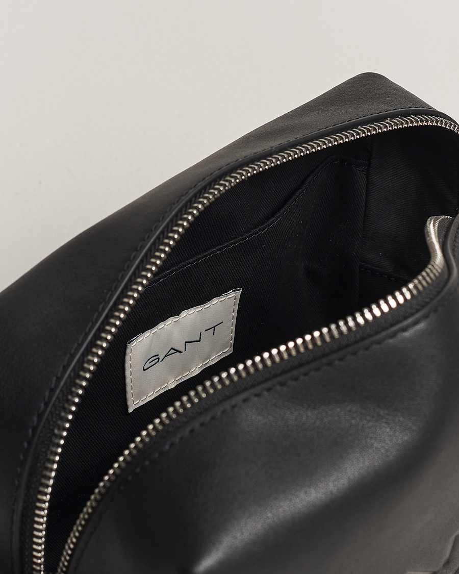 Herren | GANT Leather Wash Bag Black | GANT | Leather Wash Bag Black