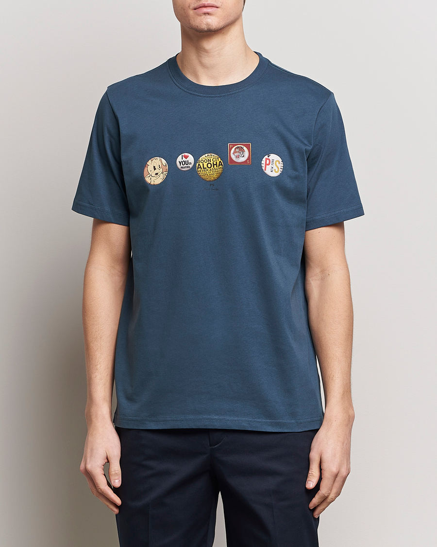 Herren | PS Paul Smith | PS Paul Smith | Organic Cotton Badges Crew Neck T-Shirt Blue