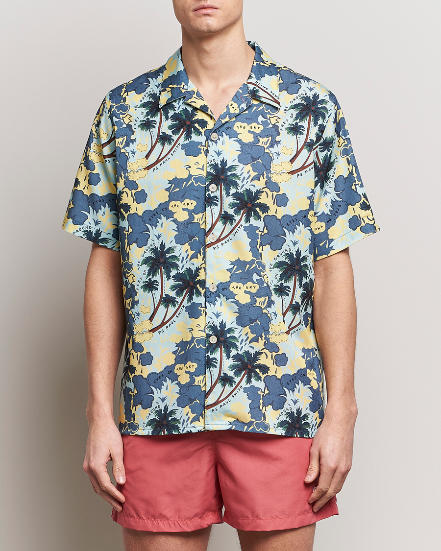 Herren | Best of British | PS Paul Smith | Prined Flower Resort Short Sleeve Shirt Blue