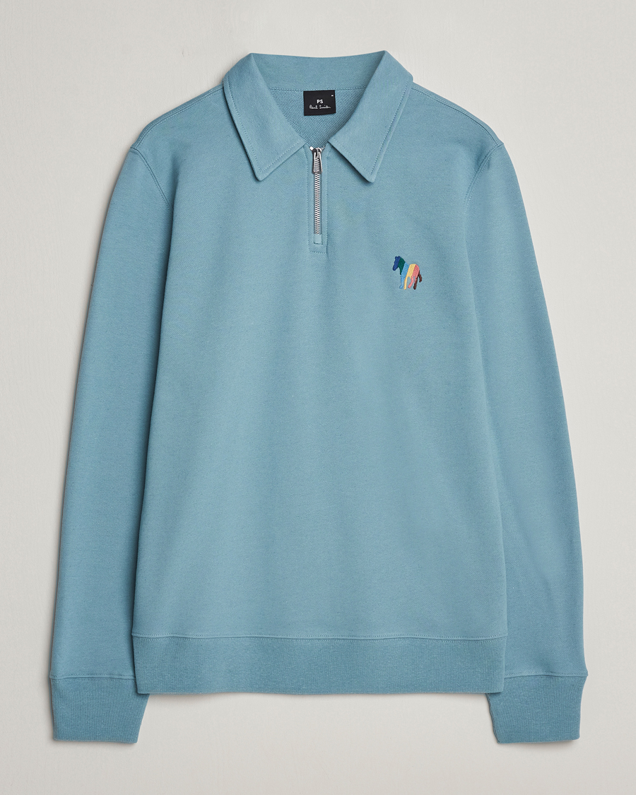 Herren | Pullover | PS Paul Smith | Cotton/Linen Zebra Half Zip Blue