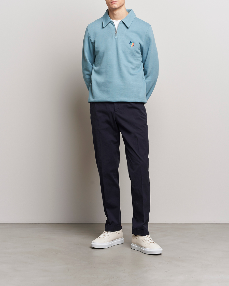 Herren | Pullover | PS Paul Smith | Cotton/Linen Zebra Half Zip Blue