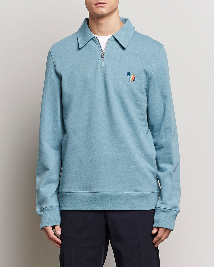 Herren | Paul Smith | PS Paul Smith | Cotton/Linen Zebra Half Zip Blue