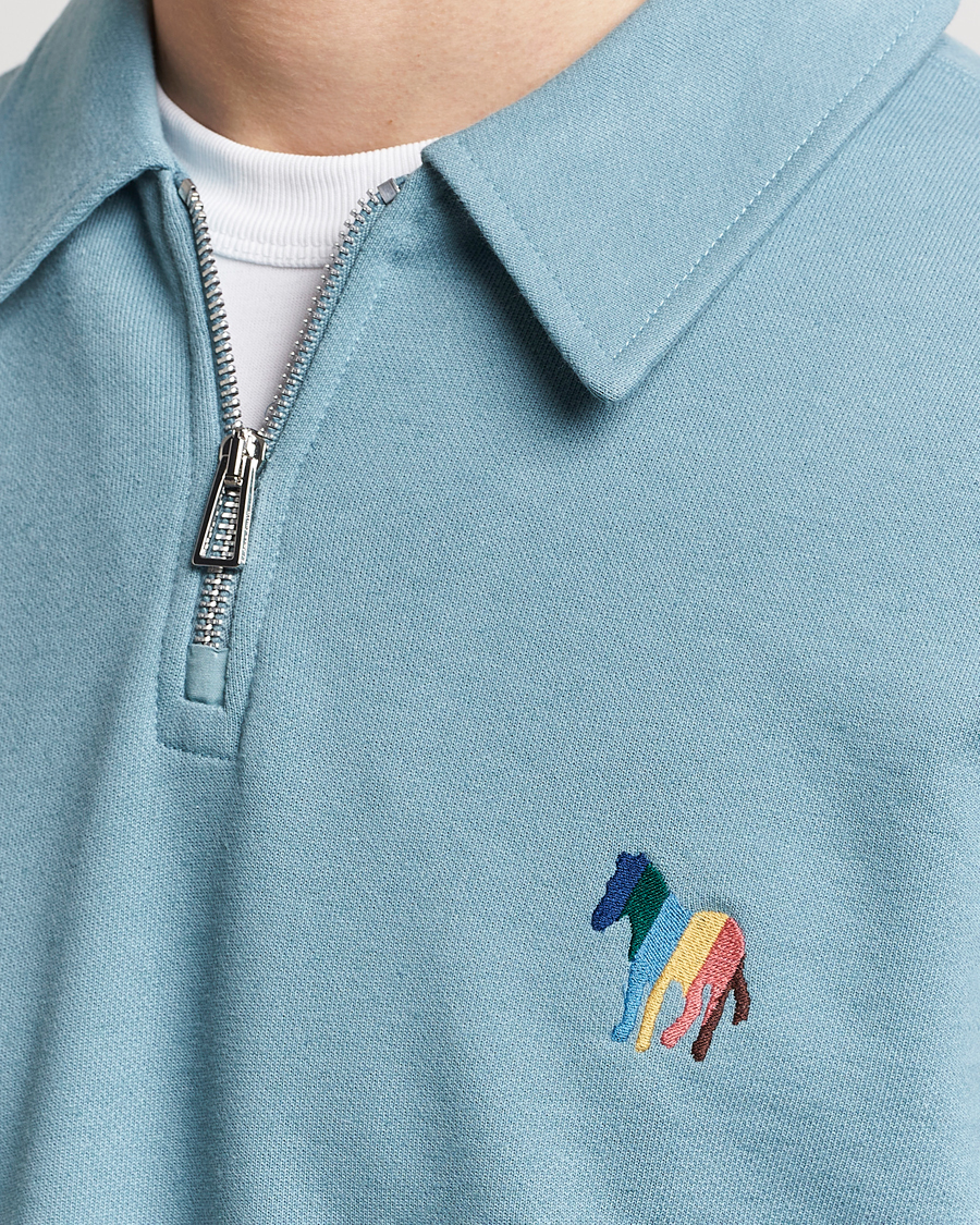 Herren | Pullover | PS Paul Smith | Cotton/Linen Zebra Half Zip Blue
