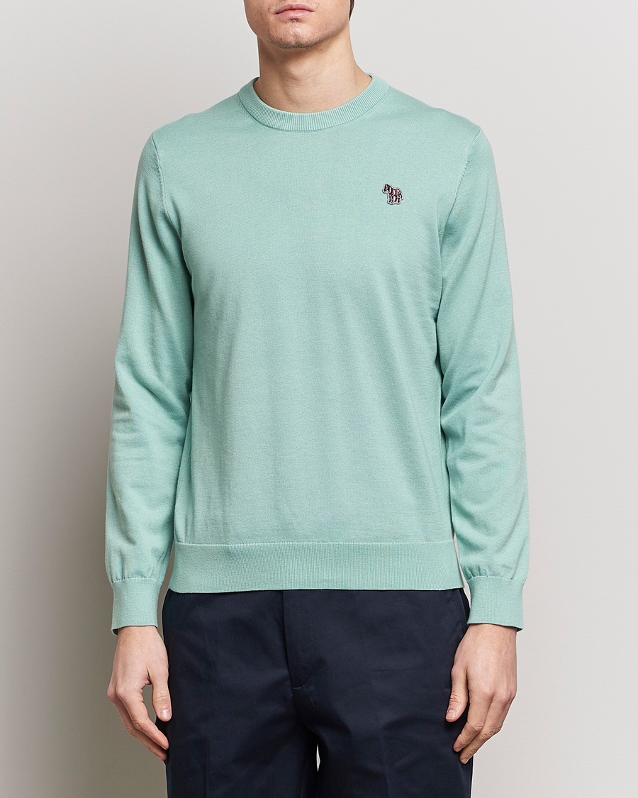 Herren | Best of British | PS Paul Smith | Zebra Cotton Knitted Sweater Mint Green