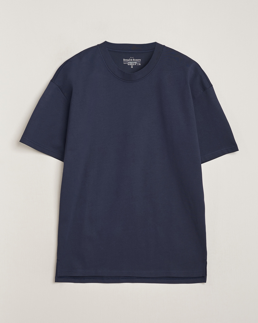 Herren | T-Shirts | Bread & Boxers | Textured Heavy Crew Neck T-Shirt Navy Blue