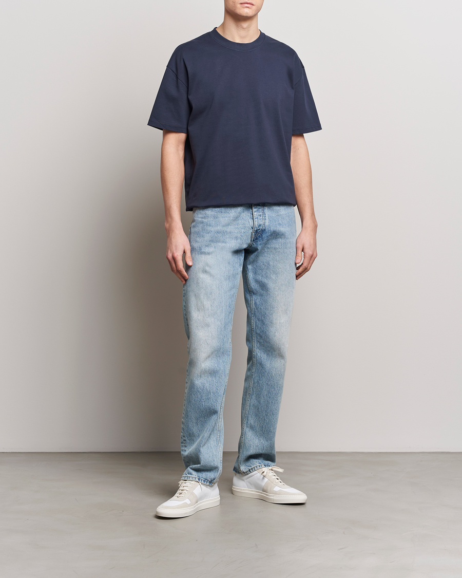 Herren | T-Shirts | Bread & Boxers | Textured Heavy Crew Neck T-Shirt Navy Blue