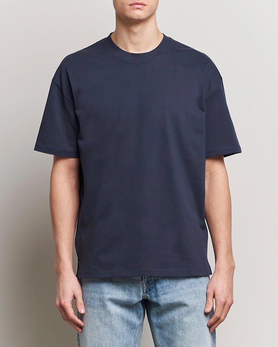 Herren | Kurzarm T-Shirt | Bread & Boxers | Textured Heavy Crew Neck T-Shirt Navy Blue