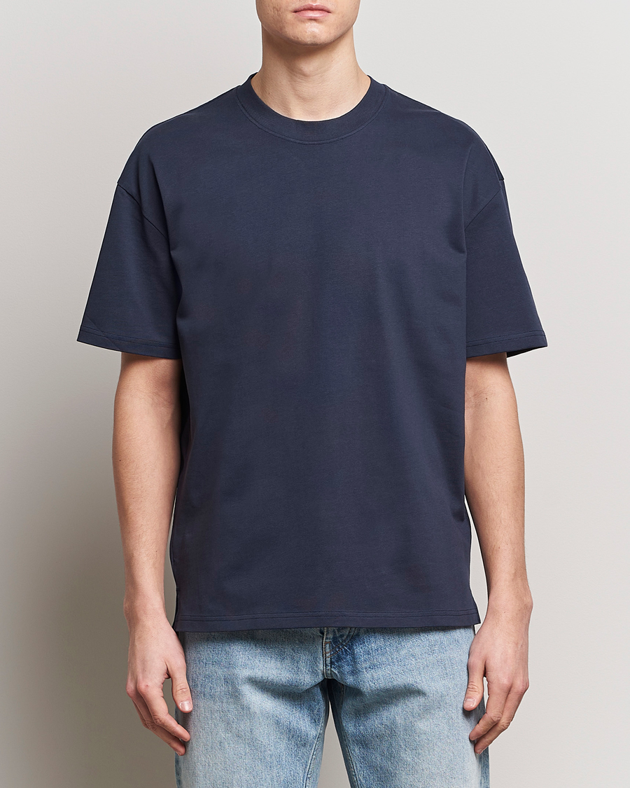 Men | Bread & Boxers | Bread & Boxers | Textured Heavy Crew Neck T-Shirt Navy Blue