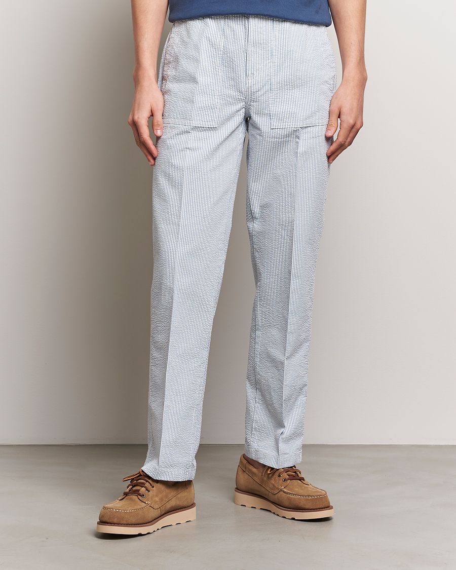 Herren | Stoffhosen | Morris | Seersucker Summer Slacks Light Blue