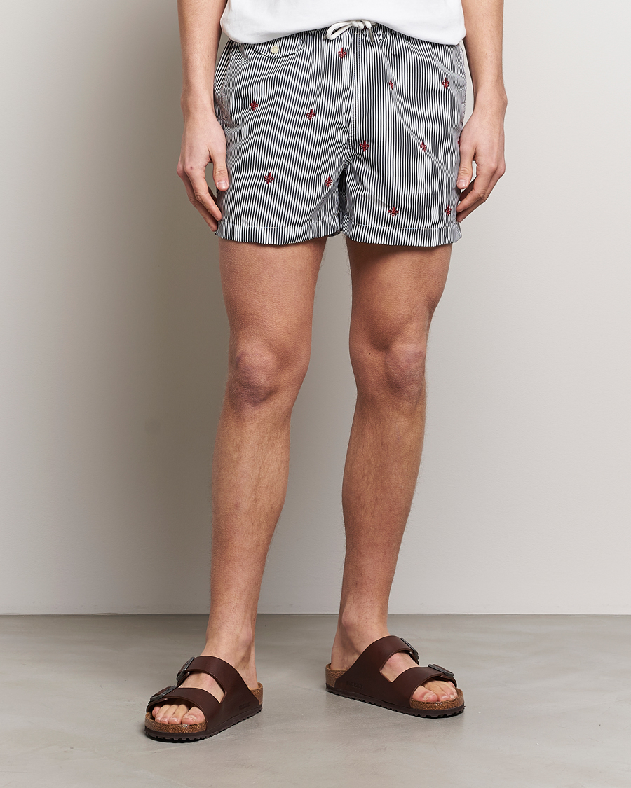 Herr | Snörade Badbyxor | Morris | Lily Stripe Bathing Trunks Navy/White